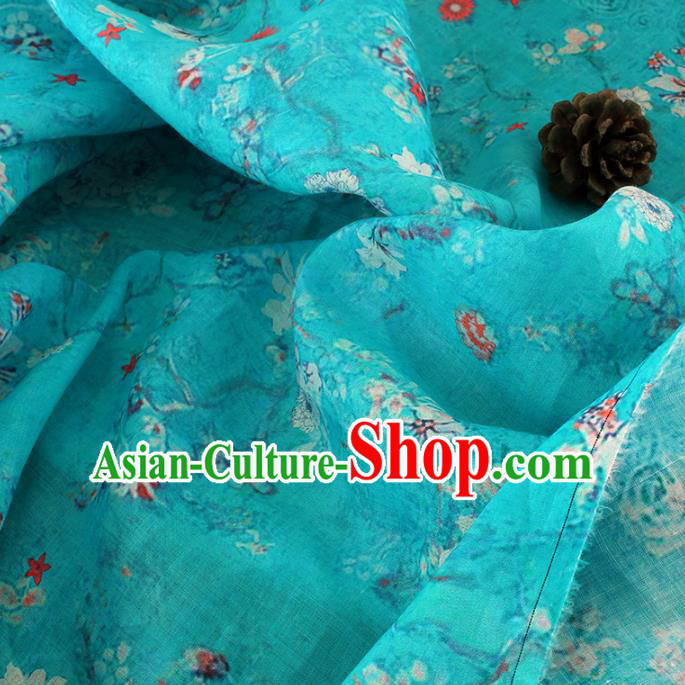 Chinese Traditional Flowers Design Pattern Blue Ramie Fabric Cheongsam Ramee Drapery