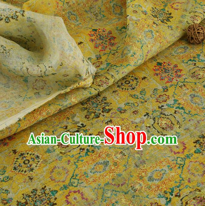 Chinese Traditional Begonia Design Pattern Yellow Ramie Fabric Cheongsam Ramee Drapery Chinese Traditional Begonia Design Pattern Yellow Ramie Fabric Cheongsam Ramee Drapery
