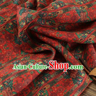 Chinese Traditional Geometric Design Pattern Red Ramie Fabric Cheongsam Ramee Drapery