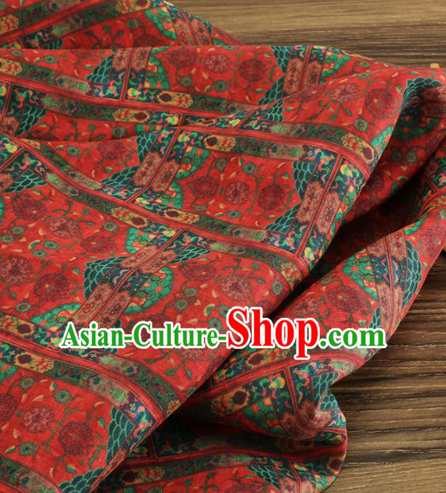 Chinese Traditional Geometric Design Pattern Red Ramie Fabric Cheongsam Ramee Drapery Chinese Traditional Geometric Design Pattern Red Ramie Fabric Cheongsam Ramee Drapery