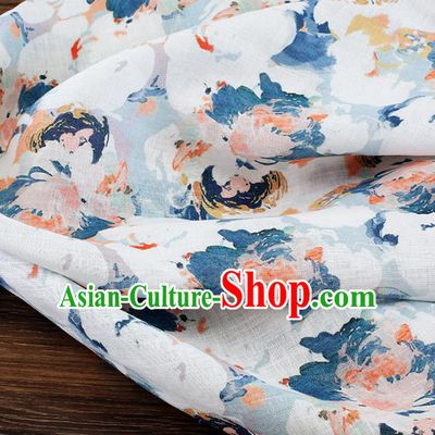Chinese Traditional Design Pattern White Ramie Fabric Cheongsam Ramee Drapery