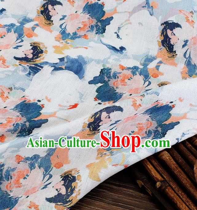 Chinese Traditional Design Pattern White Ramie Fabric Cheongsam Ramee Drapery Chinese Traditional Design Pattern White Ramie Fabric Cheongsam Ramee Drapery