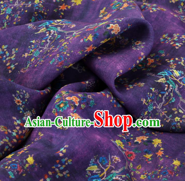 Chinese Traditional Flowers Design Pattern Purple Ramie Fabric Cheongsam Ramee Drapery