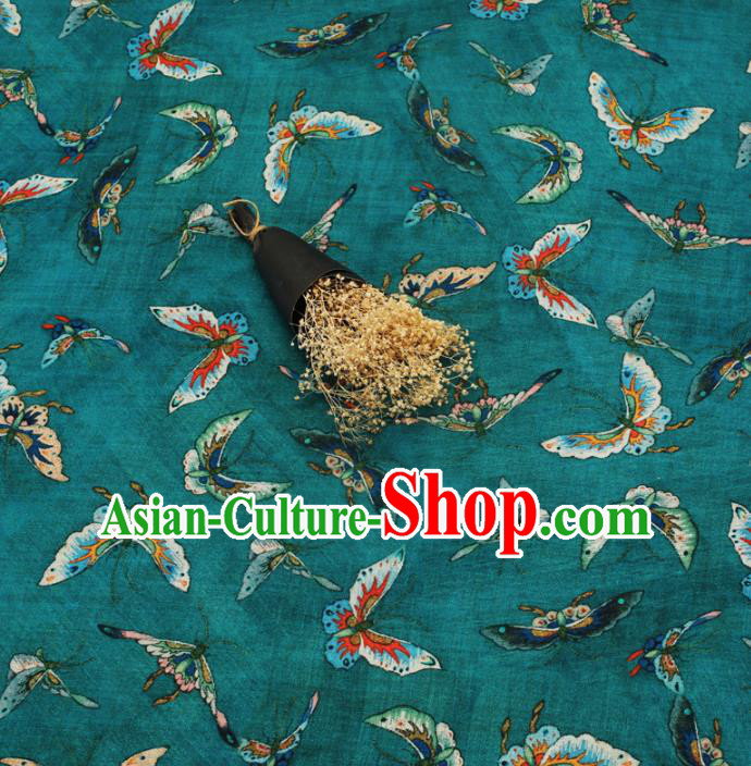 Chinese Traditional Butterfly Design Pattern Green Ramie Fabric Cheongsam Ramee Drapery Chinese Traditional Butterfly Design Pattern Green Ramie Fabric Cheongsam Ramee Drapery