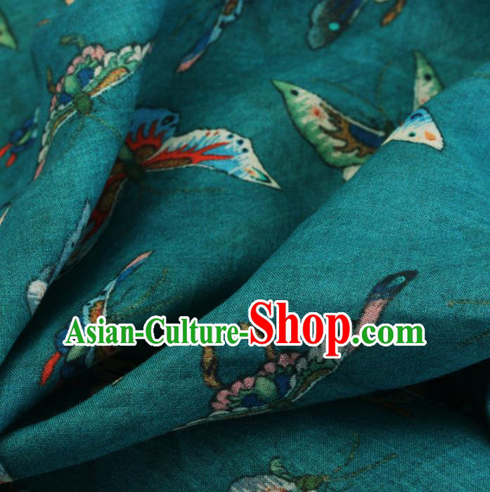 Chinese Traditional Butterfly Design Pattern Green Ramie Fabric Cheongsam Ramee Drapery Chinese Traditional Butterfly Design Pattern Green Ramie Fabric Cheongsam Ramee Drapery