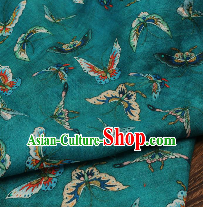 Chinese Traditional Butterfly Design Pattern Green Ramie Fabric Cheongsam Ramee Drapery Chinese Traditional Butterfly Design Pattern Green Ramie Fabric Cheongsam Ramee Drapery