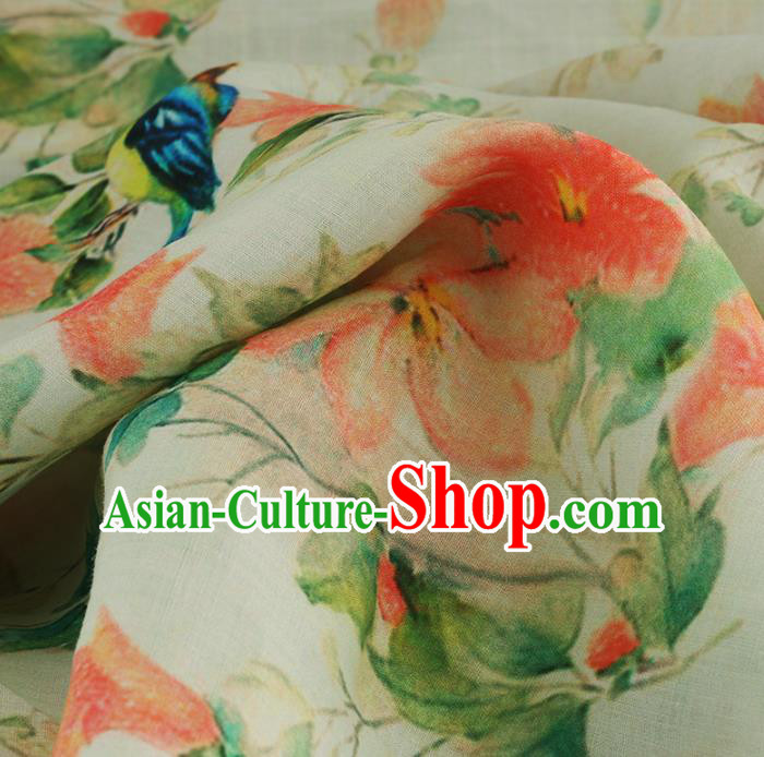 Chinese Traditional Azalea Design Pattern Beige Ramie Fabric Cheongsam Ramee Drapery Chinese Traditional Azalea Design Pattern Beige Ramie Fabric Cheongsam Ramee Drapery