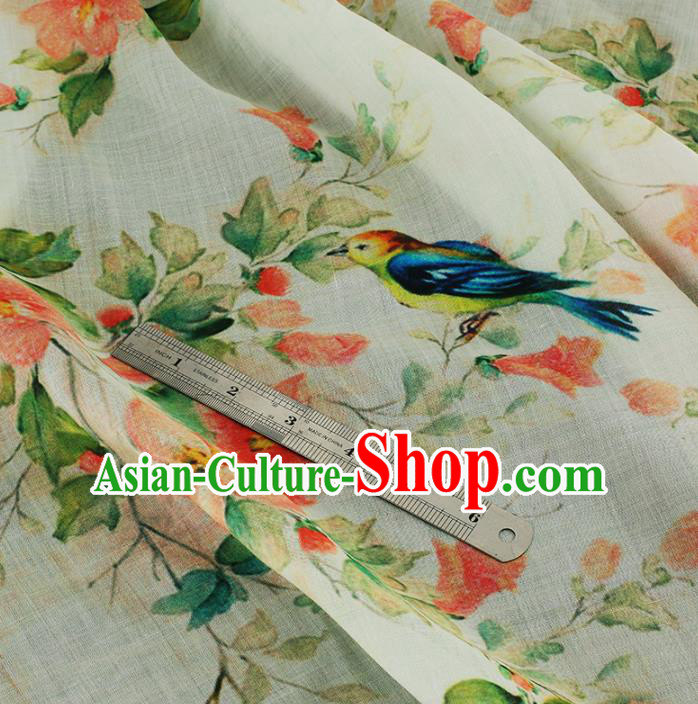 Chinese Traditional Azalea Design Pattern Beige Ramie Fabric Cheongsam Ramee Drapery Chinese Traditional Azalea Design Pattern Beige Ramie Fabric Cheongsam Ramee Drapery