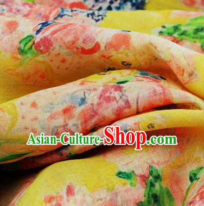 Chinese Traditional Flowers Design Pattern Yellow Ramie Fabric Cheongsam Ramee Drapery Chinese Traditional Flowers Design Pattern Yellow Ramie Fabric Cheongsam Ramee Drapery