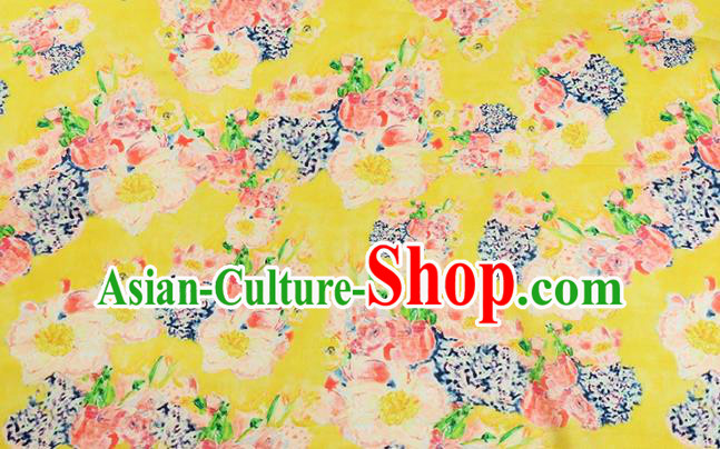 Chinese Traditional Flowers Design Pattern Yellow Ramie Fabric Cheongsam Ramee Drapery Chinese Traditional Flowers Design Pattern Yellow Ramie Fabric Cheongsam Ramee Drapery