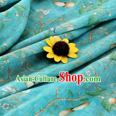 Chinese Traditional Bird Flowers Design Pattern Green Ramie Fabric Cheongsam Ramee Drapery