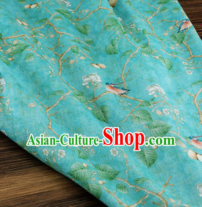 Chinese Traditional Bird Flowers Design Pattern Green Ramie Fabric Cheongsam Ramee Drapery Chinese Traditional Bird Flowers Design Pattern Green Ramie Fabric Cheongsam Ramee Drapery