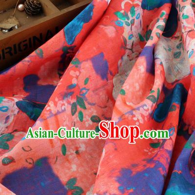 Chinese Traditional Butterfly Flowers Design Pattern Red Ramie Fabric Cheongsam Ramee Drapery