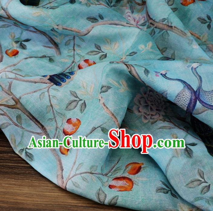 Chinese Traditional Peacock Peony Design Pattern Blue Ramie Fabric Cheongsam Ramee Drapery Chinese Traditional Peacock Peony Design Pattern Blue Ramie Fabric Cheongsam Ramee Drapery