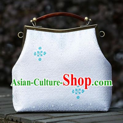 Chinese Traditional White Brocade High Bag Handmade Plum Pattern Cheongsam Handbag for Women