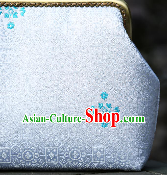 Chinese Traditional Pattern White Brocade Bamboo Handle Bag Handmade Cheongsam Handbag for Women Chinese Traditional Pattern White Brocade Bamboo Handle Bag Handmade Cheongsam Handbag for Women