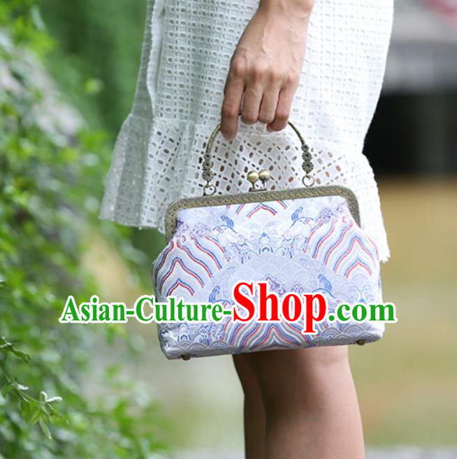 Chinese Traditional Wave Pattern White Brocade Bag Handmade Cheongsam Handbag for Women Chinese Traditional Wave Pattern White Brocade Bag Handmade Cheongsam Handbag for Women