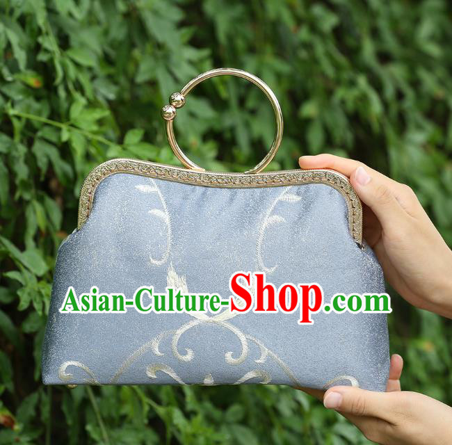 Chinese Traditional Embroidered Flowers Pattern Blue Bag Handmade Cheongsam Handbag for Women Chinese Traditional Embroidered Flowers Pattern Blue Bag Handmade Cheongsam Handbag for Women