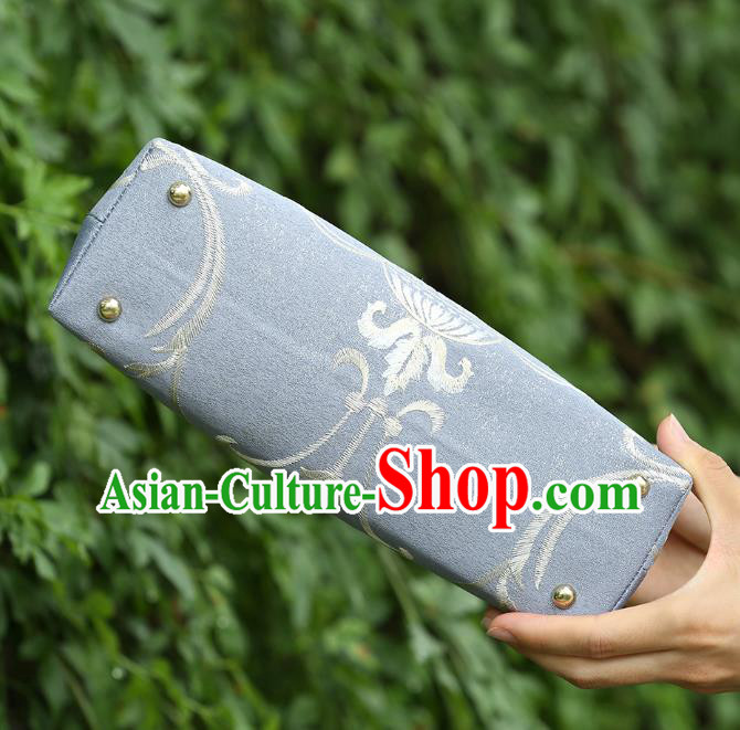 Chinese Traditional Embroidered Flowers Pattern Blue Bag Handmade Cheongsam Handbag for Women Chinese Traditional Embroidered Flowers Pattern Blue Bag Handmade Cheongsam Handbag for Women