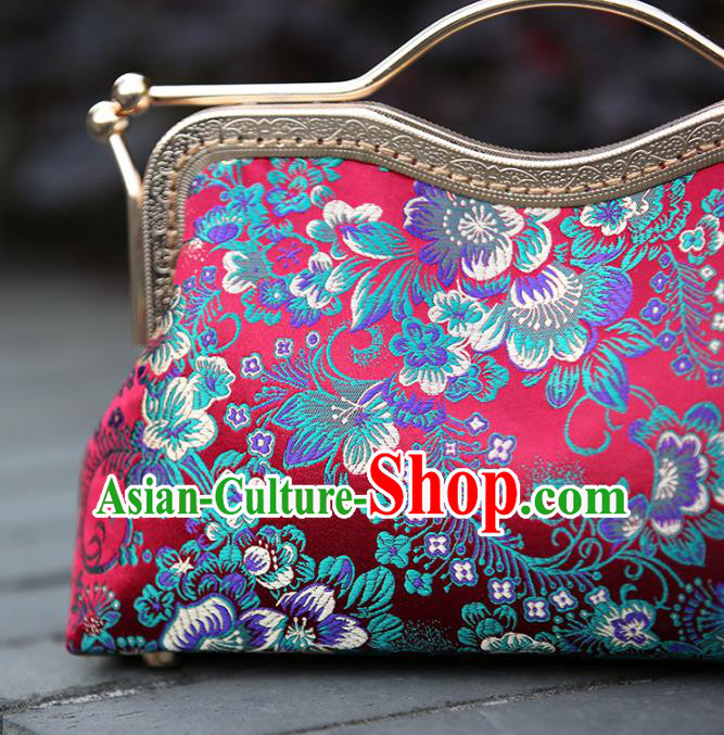 Chinese Traditional Peony Pattern Red Brocade Bag Handmade Cheongsam Silk Handbag for Women Chinese Traditional Peony Pattern Red Brocade Bag Handmade Cheongsam Silk Handbag for Women