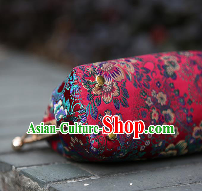 Chinese Traditional Peony Pattern Red Brocade Bag Handmade Cheongsam Silk Handbag for Women Chinese Traditional Peony Pattern Red Brocade Bag Handmade Cheongsam Silk Handbag for Women