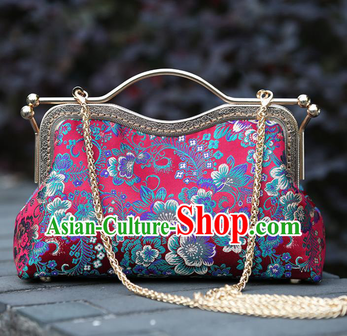 Chinese Traditional Peony Pattern Red Brocade Bag Handmade Cheongsam Silk Handbag for Women Chinese Traditional Peony Pattern Red Brocade Bag Handmade Cheongsam Silk Handbag for Women