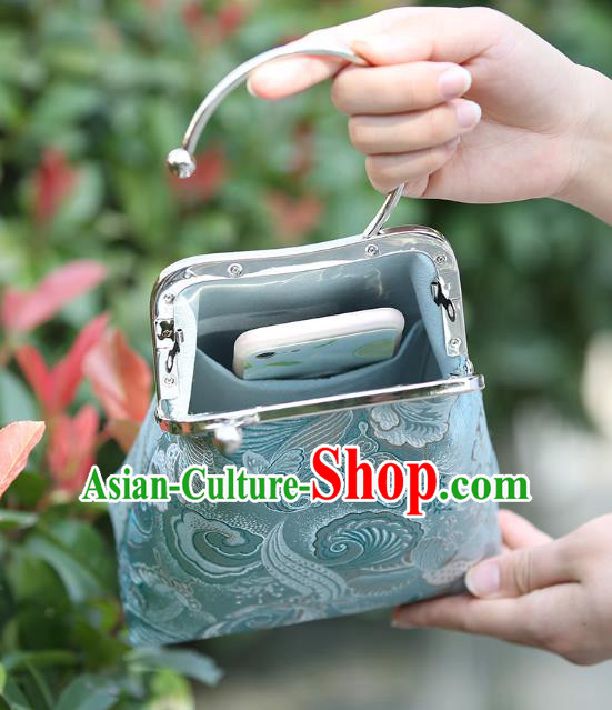 Chinese Traditional Butterfly Pattern Blue Brocade Bag Handmade Cheongsam Silk Handbag for Women Chinese Traditional Butterfly Pattern Blue Brocade Bag Handmade Cheongsam Silk Handbag for Women