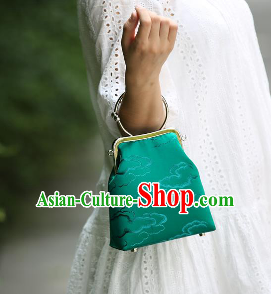 Chinese Traditional Cloud Pattern Green Brocade Bag Handmade Cheongsam Silk Handbag for Women Chinese Traditional Cloud Pattern Green Brocade Bag Handmade Cheongsam Silk Handbag for Women