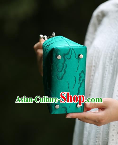 Chinese Traditional Cloud Pattern Green Brocade Bag Handmade Cheongsam Silk Handbag for Women Chinese Traditional Cloud Pattern Green Brocade Bag Handmade Cheongsam Silk Handbag for Women