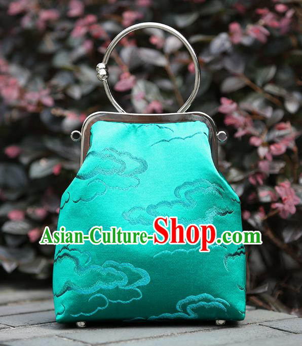 Chinese Traditional Cloud Pattern Green Brocade Bag Handmade Cheongsam Silk Handbag for Women Chinese Traditional Cloud Pattern Green Brocade Bag Handmade Cheongsam Silk Handbag for Women