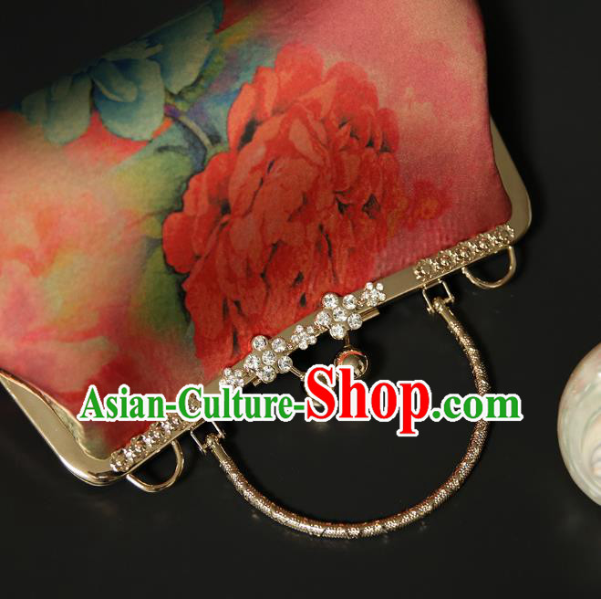 Chinese Traditional Peony Pattern Pink Brocade Bag Handmade Cheongsam Silk Handbag for Women Chinese Traditional Peony Pattern Pink Brocade Bag Handmade Cheongsam Silk Handbag for Women