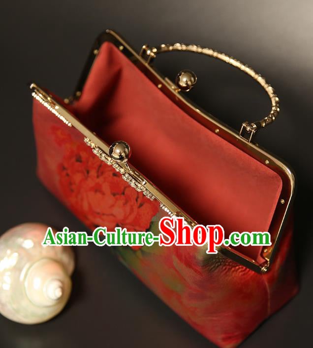 Chinese Traditional Peony Pattern Pink Brocade Bag Handmade Cheongsam Silk Handbag for Women Chinese Traditional Peony Pattern Pink Brocade Bag Handmade Cheongsam Silk Handbag for Women