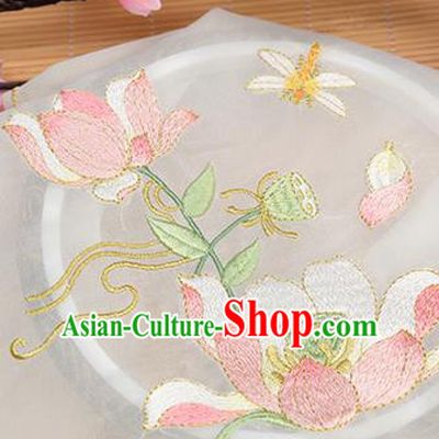 Chinese Traditional Embroidered Lotus White Chiffon Applique Accessories Embroidery Patch