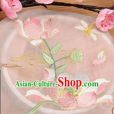 Chinese Traditional Embroidered Lotus Pink Chiffon Applique Accessories Embroidery Patch