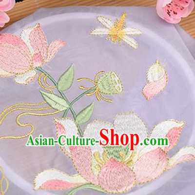 Chinese Traditional Embroidered Lotus Lilac Chiffon Applique Accessories Embroidery Patch