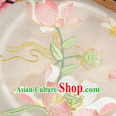Chinese Traditional Embroidered Lotus Beige Chiffon Applique Accessories Embroidery Patch