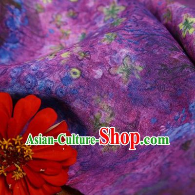 Chinese Traditional Flowers Design Pattern Purple Ramie Fabric Cheongsam Ramee Drapery