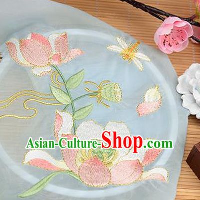 Chinese Traditional Embroidered Lotus Light Blue Chiffon Applique Accessories Embroidery Patch