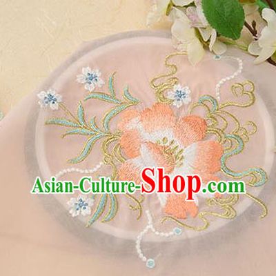 Chinese Traditional Embroidered Floral Pink Chiffon Applique Accessories Embroidery Patch