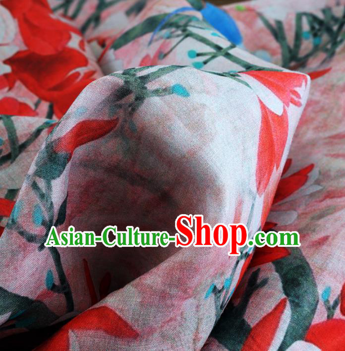 Chinese Traditional Mangnolia Design Pattern Pink Ramie Fabric Cheongsam Ramee Drapery