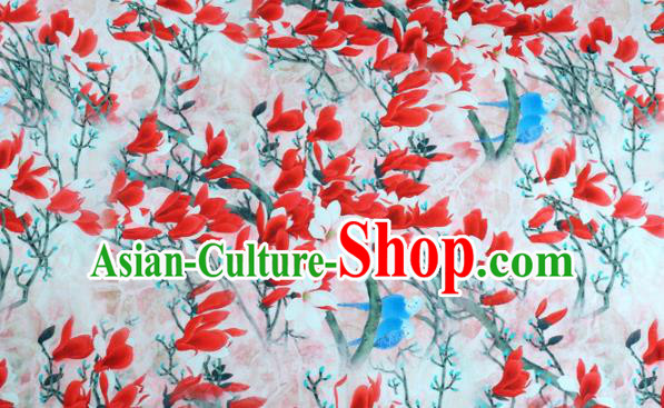 Chinese Traditional Mangnolia Design Pattern Pink Ramie Fabric Cheongsam Ramee Drapery
