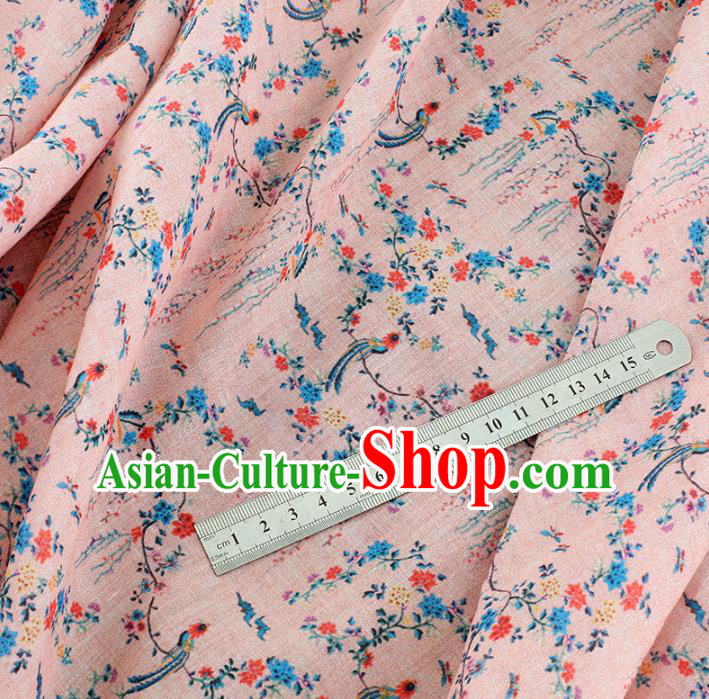 Chinese Traditional Flowers Birds Design Pattern Pink Ramie Fabric Cheongsam Ramee Drapery Chinese Traditional Flowers Birds Design Pattern Pink Ramie Fabric Cheongsam Ramee Drapery