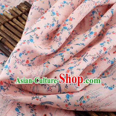 Chinese Traditional Flowers Birds Design Pattern Pink Ramie Fabric Cheongsam Ramee Drapery