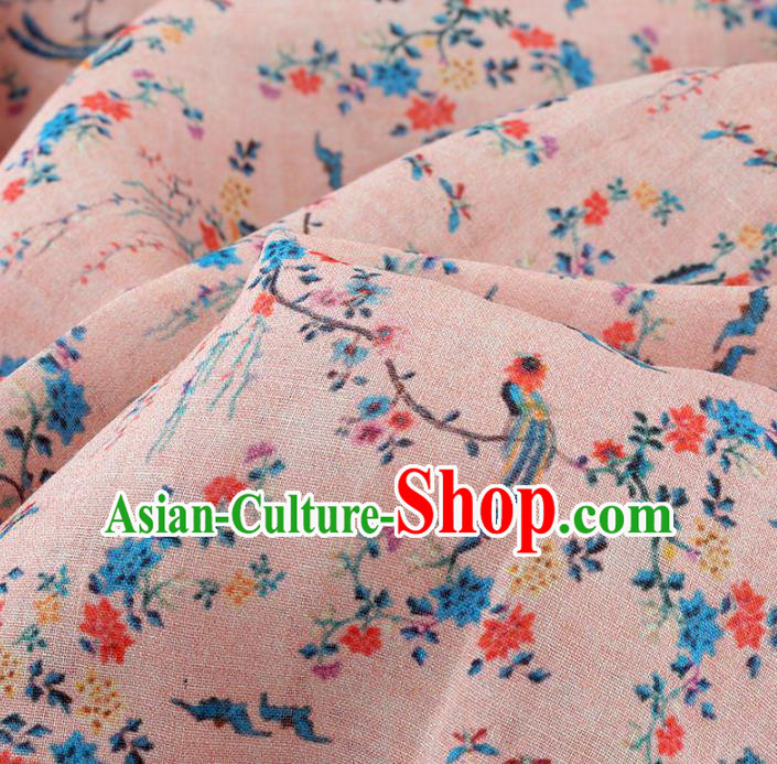 Chinese Traditional Flowers Birds Design Pattern Pink Ramie Fabric Cheongsam Ramee Drapery Chinese Traditional Flowers Birds Design Pattern Pink Ramie Fabric Cheongsam Ramee Drapery