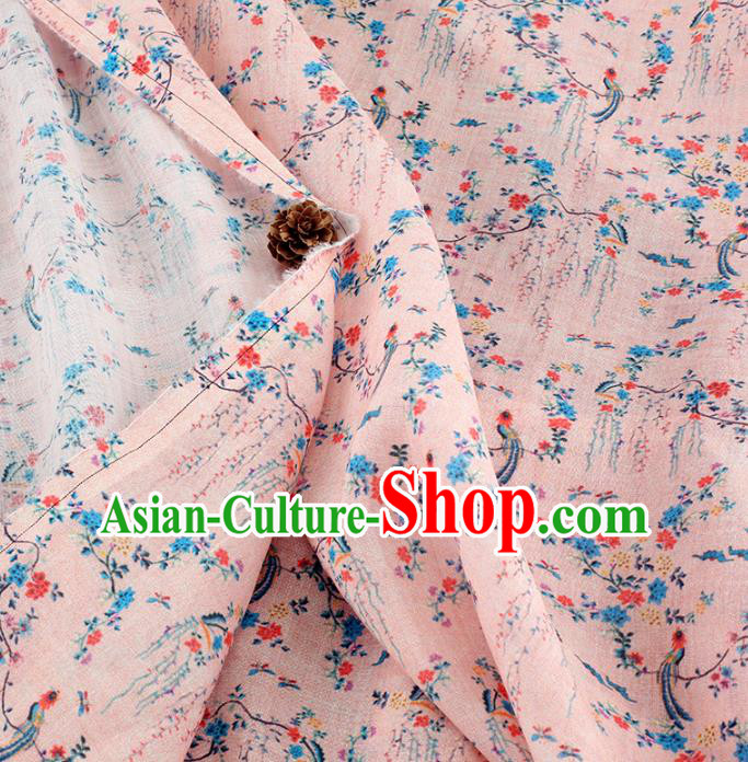 Chinese Traditional Flowers Birds Design Pattern Pink Ramie Fabric Cheongsam Ramee Drapery Chinese Traditional Flowers Birds Design Pattern Pink Ramie Fabric Cheongsam Ramee Drapery