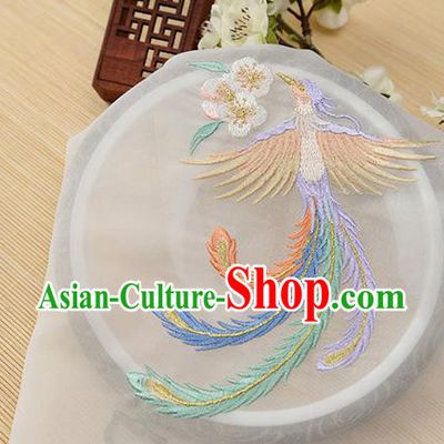 Chinese Traditional Embroidered Phoenix White Chiffon Applique Accessories Embroidery Patch