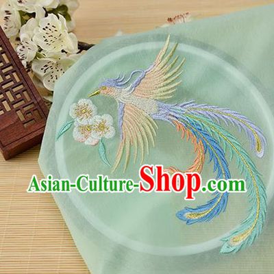 Chinese Traditional Embroidered Phoenix Light Green Chiffon Applique Accessories Embroidery Patch