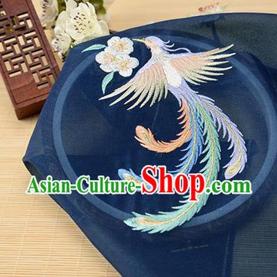 Chinese Traditional Embroidered Phoenix Navy Chiffon Applique Accessories Embroidery Patch