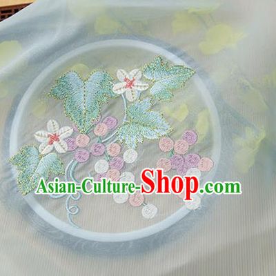 Chinese Traditional Embroidered Grape Leaf Light Blue Chiffon Applique Accessories Embroidery Patch