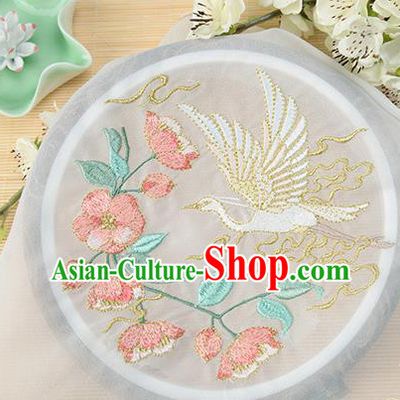 Chinese Traditional Embroidered Egret Begonia White Chiffon Applique Accessories Embroidery Patch